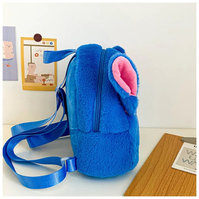 New Disney Plush Backpack Ins Japanese Blue Stitch Funny Cartoon Large-Capacity Student Backpack Kindergarten Bag Child Gift