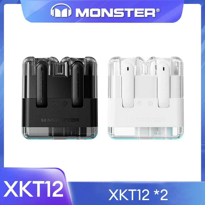 Original Monster XKT12 Gaming Earphones Bluetooth 5.3 TWS Wireless Headset HIFI Sound Earbuds Noise Reduction Headphones 300mAh