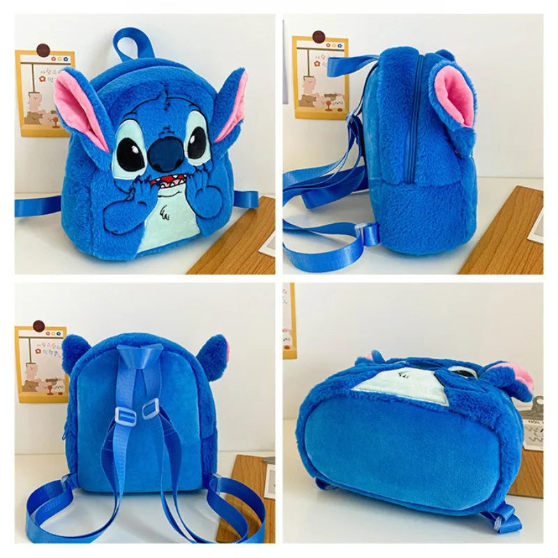 New Disney Plush Backpack Ins Japanese Blue Stitch Funny Cartoon Large-Capacity Student Backpack Kindergarten Bag Child Gift