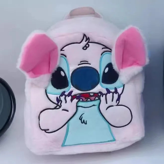 New Disney Plush Backpack Ins Japanese Blue Stitch Funny Cartoon Large-Capacity Student Backpack Kindergarten Bag Child Gift