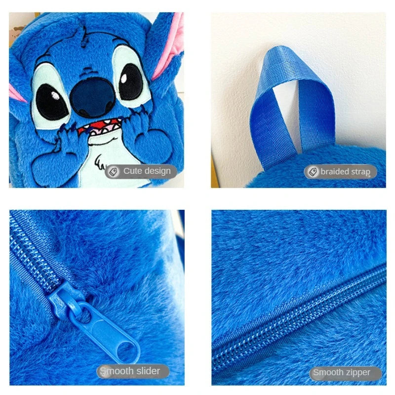 New Disney Plush Backpack Ins Japanese Blue Stitch Funny Cartoon Large-Capacity Student Backpack Kindergarten Bag Child Gift