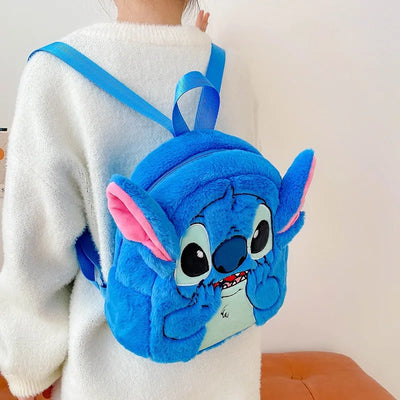 New Disney Plush Backpack Ins Japanese Blue Stitch Funny Cartoon Large-Capacity Student Backpack Kindergarten Bag Child Gift