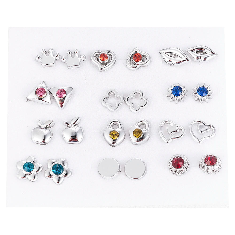 2020 NEW 12~36 Pairs Fashion Women Girls Resin Plastic Crystal Diamante Flower Stud Earrings Set Random Style Gold Color Jewelry