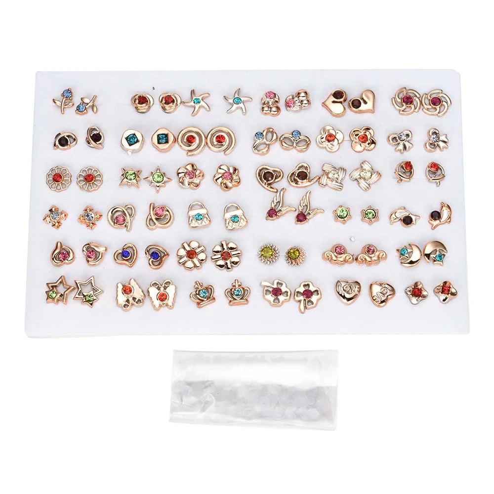 2020 NEW 12~36 Pairs Fashion Women Girls Resin Plastic Crystal Diamante Flower Stud Earrings Set Random Style Gold Color Jewelry