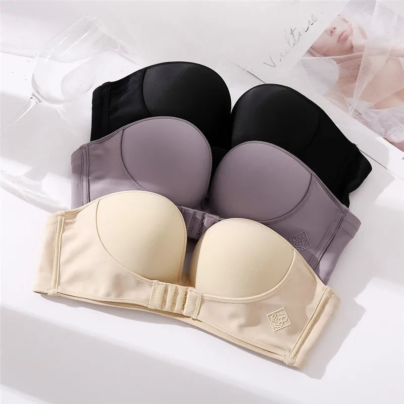 Front Closure Bras For Women Push Up Strapless Bra Seamless Brassiere Soft Underwear Female Sexy Invisible Lingerie Intimate