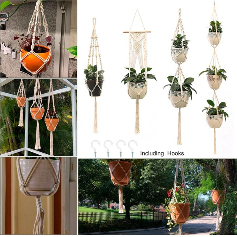 Hanging Plant Handmade Macrame Plant Hanger Flower Pot Planter Hanger Wall Decor Courtyard Garden Hanging Planter Hanging Basket