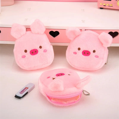 Kawaii cartoon Monkey Pig Chicken Penguin Animal party Embroidery storage bag Earphone bag Plush pendant coin purse toy portable