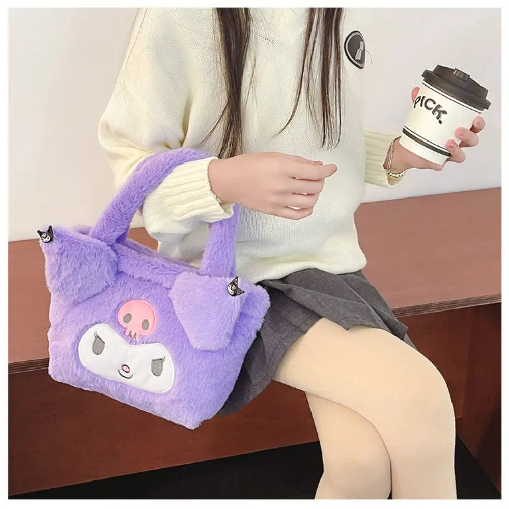 Sanrio Plush Bag Kawaii Kuromi Cinnamoroll Melody Cartoon Anime Handbag Crossbody Cosmetic Travel Storage Bags Women Girls Gifts