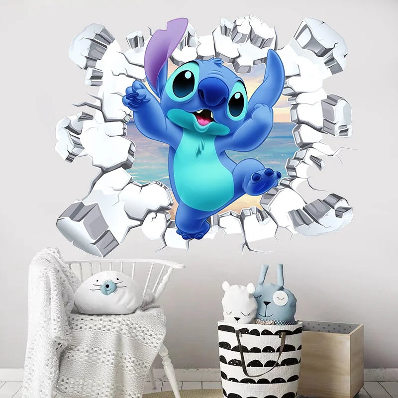 3D Broken Cartoon Lilo & Stitch Baby Movies Wall Stickers For Kid's Room Kindergarten Living Room Bedroom Wall Decoration Poster