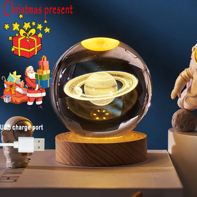 New 6cm 3D Crystal Ball Stitch Pokemon Wooden base with 6cm crystal ball Planet Night Light Laser Carving Christmas gifts