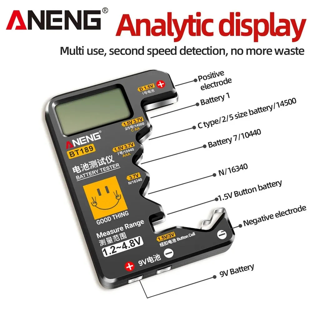 جهاز اختبار بطارية ANENG BT189 9V NDC AA AAA عالمي للاستخدام المنزلي بشاشة LCD أدوات اختبار بطارية كاشفة لبنك الطاقة