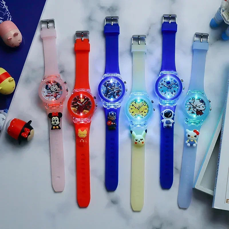 MINISO Disney Fashion Minnie Children's Watch Mickey Mouse Children's Flash Light Cartoon Figure Doll Boys Girls Birthday Gifts