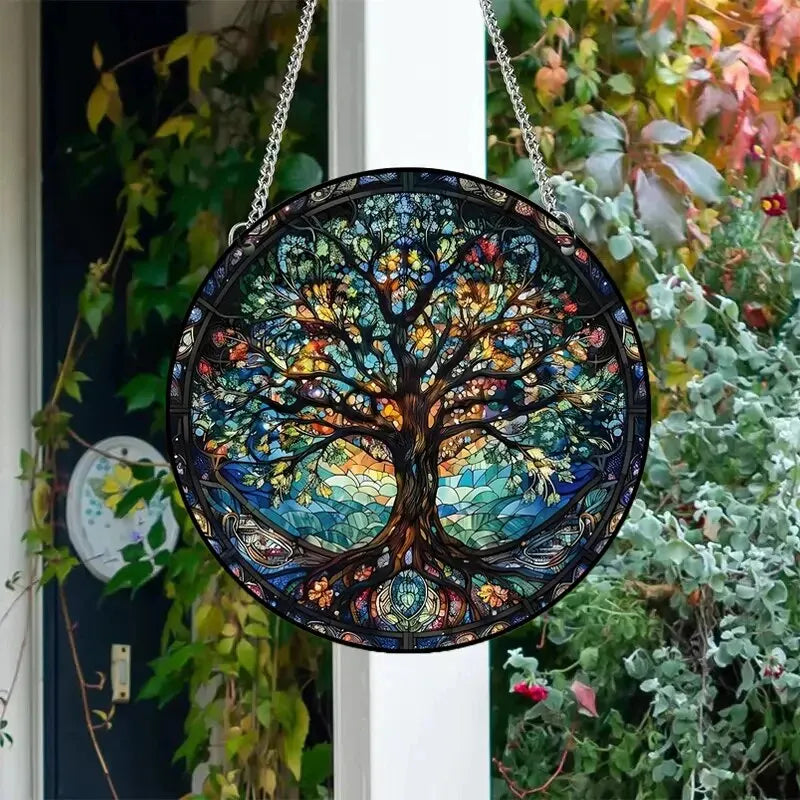 1pc Acrylic Wall Hanging Porch Decoration Holiday Decoration Painted Window Hanging Window Hanging Ornament Round Sign.