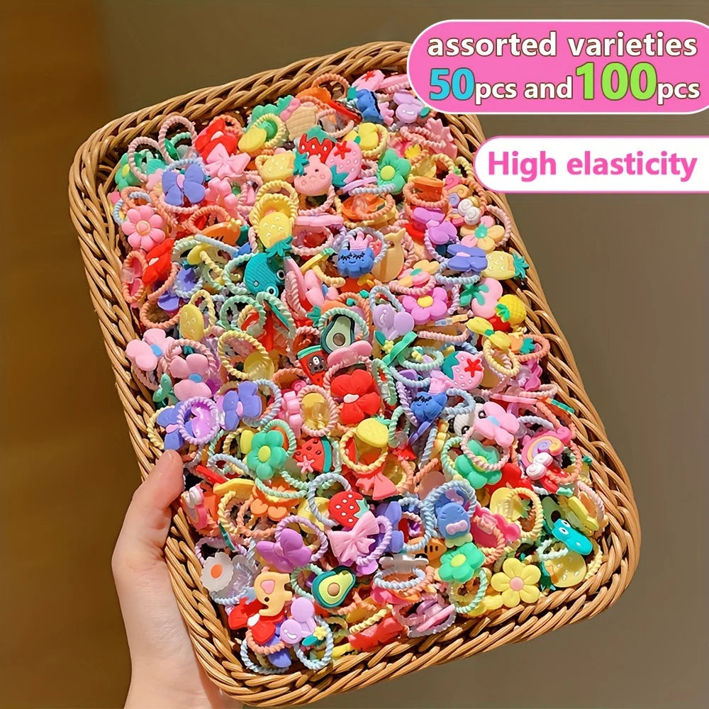 50/100 Pieces of Cute Thumb Hair Ties for Girls, High Elasticity, Does Not Hurt Hair, Sweet Little Girl Hair Rope, Kidsren's