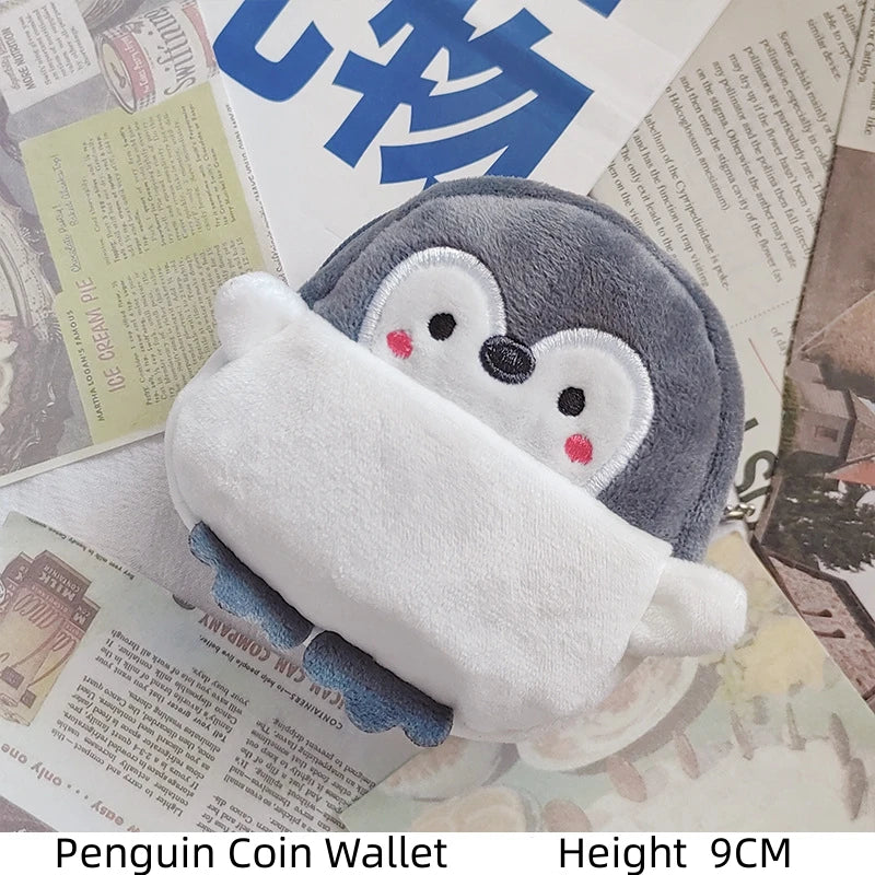 Kawaii cartoon Monkey Pig Chicken Penguin Animal party Embroidery storage bag Earphone bag Plush pendant coin purse toy portable