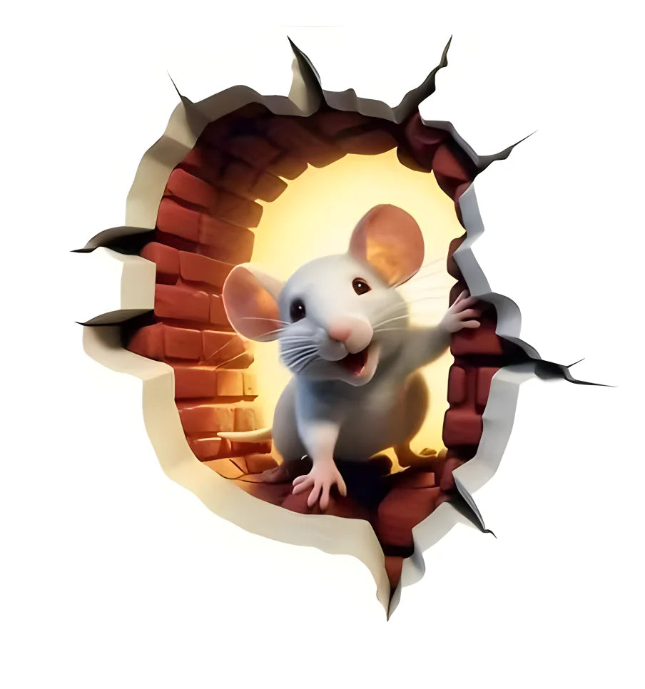 Broken Wall Mouse Hole Wall Stickers for Corner Living Room Bedroom Animal For Kids Bedroom Wallpaper Removable  Rats Decals S45