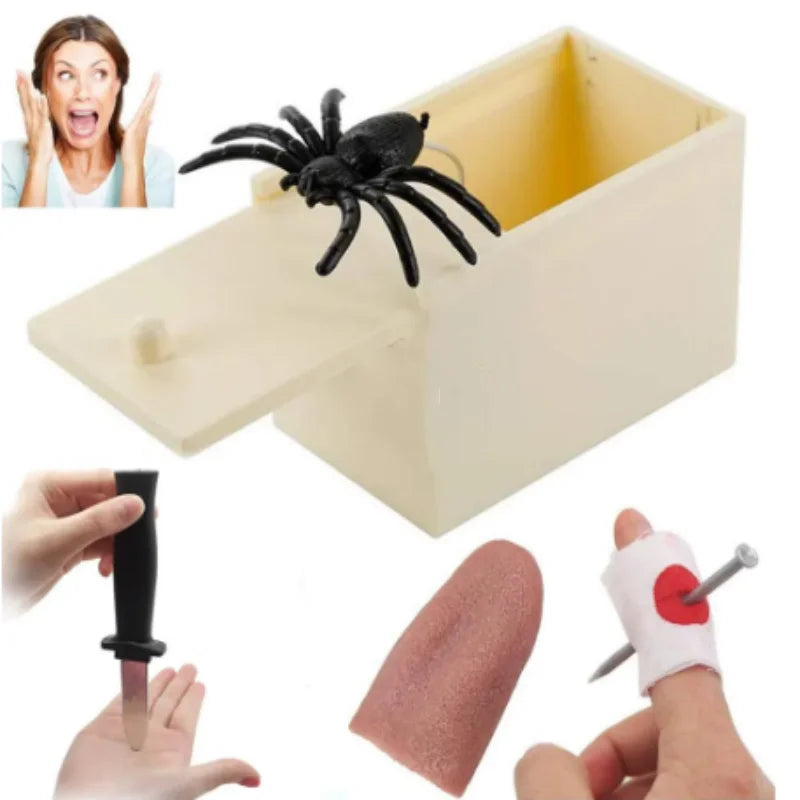 Spider Box Fake Tongue for Kids Finger Through Nail Toys Halloween Party Favors Funny Prank Toy Cute Gift for Kids decoration