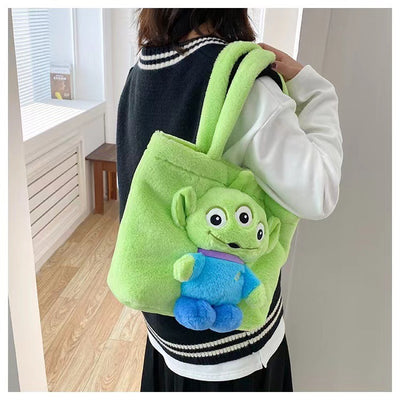 Disney 2024 New Cartoon Plush Doll Shoulder Bag Sweet and Cute Stitch Strawberry Bear Soft Cute Girls Handbag