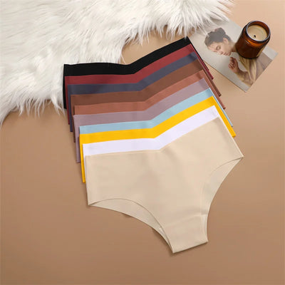 6PCS Women Seamless Panties Ice Silk Ultra Thin Briefs Sexy V Waist Underwear Female Breathable Lingerie Low Rise Underpants