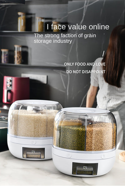 360 Degree Rotating Rice Dispenser Sealed Dry Cereal Grain Bucket Dispenser Moisture-proof Kitchen Food Container Storage Box