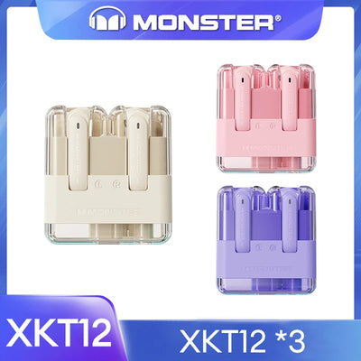 Original Monster XKT12 Gaming Earphones Bluetooth 5.3 TWS Wireless Headset HIFI Sound Earbuds Noise Reduction Headphones 300mAh