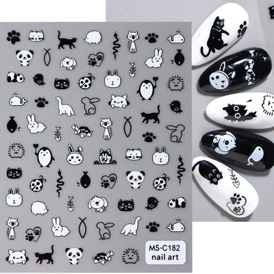 2pcs Black Cat Nail Stickers 3D Cute Cartoon Animal 3D Self-Adhesive Nail Art Decals Sliders Decorations Manicure Accessories