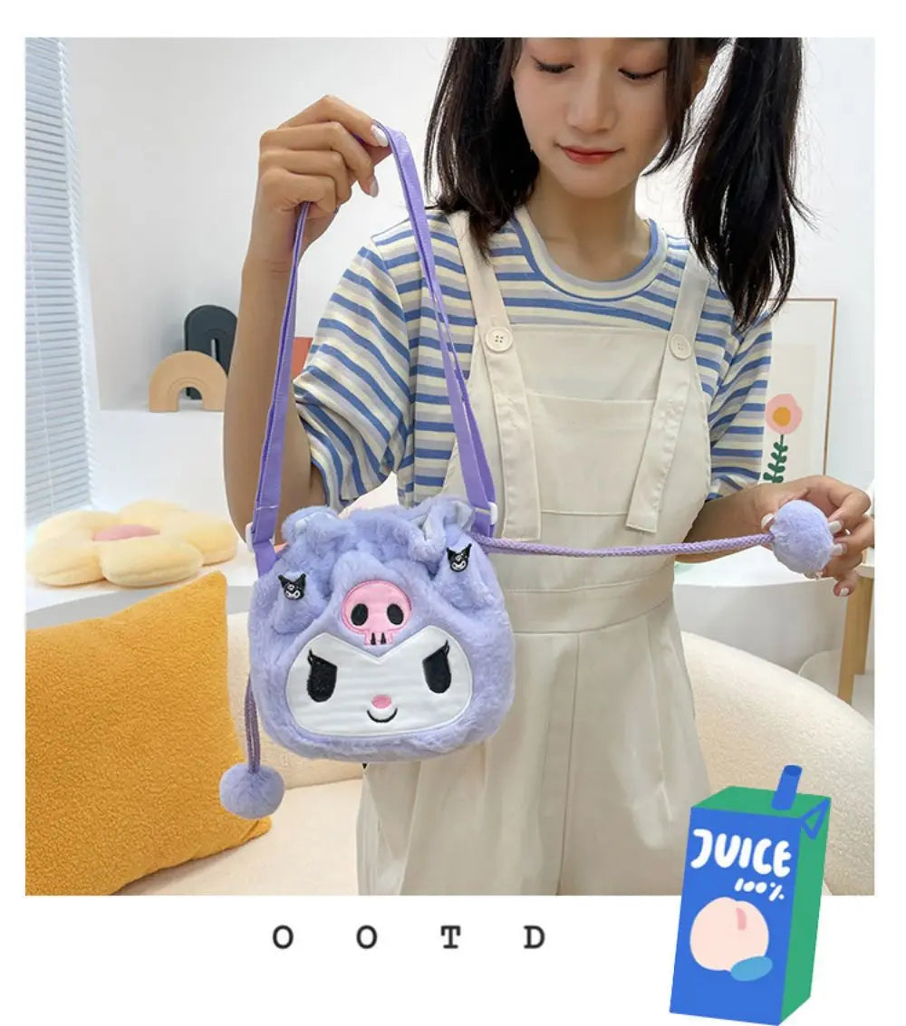 Sanrio  Bag Kawaii Cinnamoroll Handbag Tote Plushie Shoulder Messenger Bags Kuromi Hello Kitty Stuffed Makeup Backpack Gift