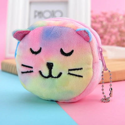 Colorful Cat Cute Cartoon Plush Purse Little Bear Coin Bag Key Hook Pendant Pocket Pouch Wallet