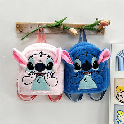 New Disney Plush Backpack Ins Japanese Blue Stitch Funny Cartoon Large-Capacity Student Backpack Kindergarten Bag Child Gift