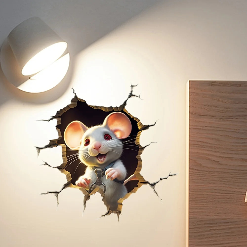 Broken Wall Mouse Hole Wall Stickers for Corner Living Room Bedroom Animal For Kids Bedroom Wallpaper Removable  Rats Decals S45