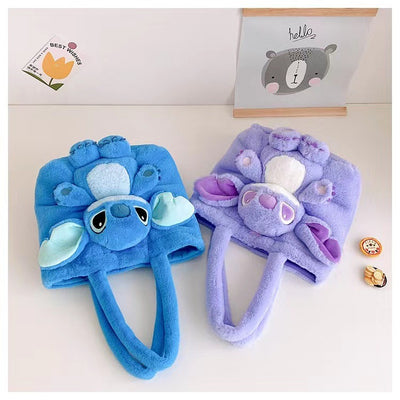 Disney 2024 New Cartoon Plush Doll Shoulder Bag Sweet and Cute Stitch Strawberry Bear Soft Cute Girls Handbag