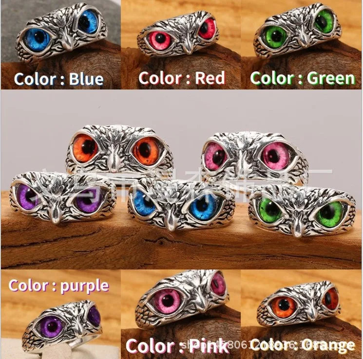 Fashion Design Owl Rings Multicolor Eyes Silvery for Men Women Punk Gothic Open Adjustable Rings Jewelry Gift Resizable