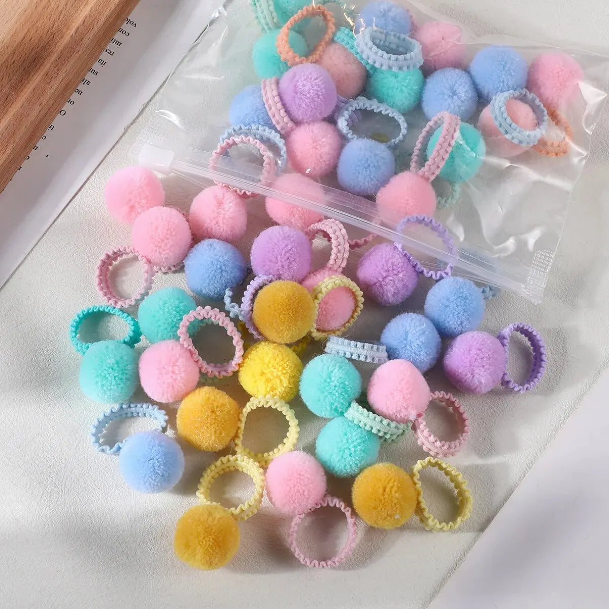 20Pcs Girls Colorful Plush Ball Elastic Hair Bands Kids Hair Ropes Ties Ponytail Rubber Bands Headwear Hair Accessories Gift