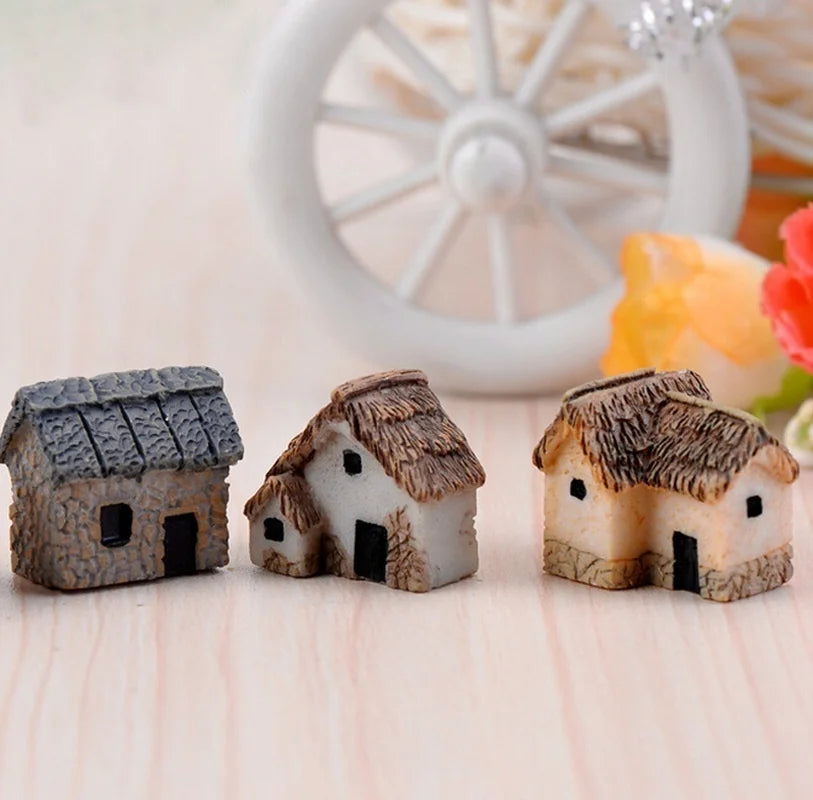 4Pcs House Miniature Figurine Fairy Garden Accessory Home Decoration Cartoon Animal Building Statue Resin Craft Doll Car