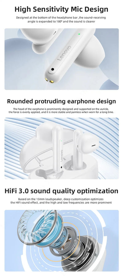 100% Original Lenovo LP1 PRO HIFI Stereo Bass Headphones TWS Wireless Bluetooth V5.3 Earphone HiFi Sound Sport Gaming Headset