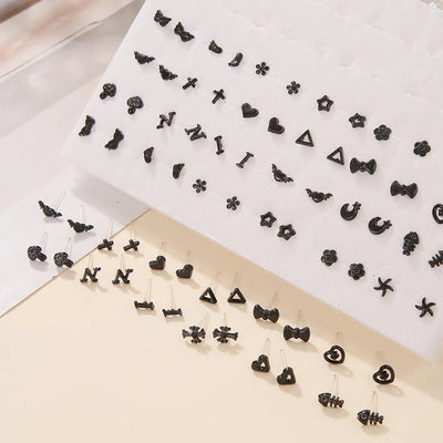 Fashion Geometric 36 Pairs/Lot Mixed Styles Small Stud Earrings For Women Lady Starfish Dolphins Moon Jewelry Party Gifts