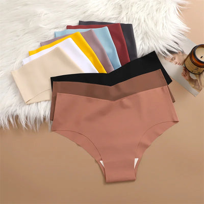 6PCS Women Seamless Panties Ice Silk Ultra Thin Briefs Sexy V Waist Underwear Female Breathable Lingerie Low Rise Underpants