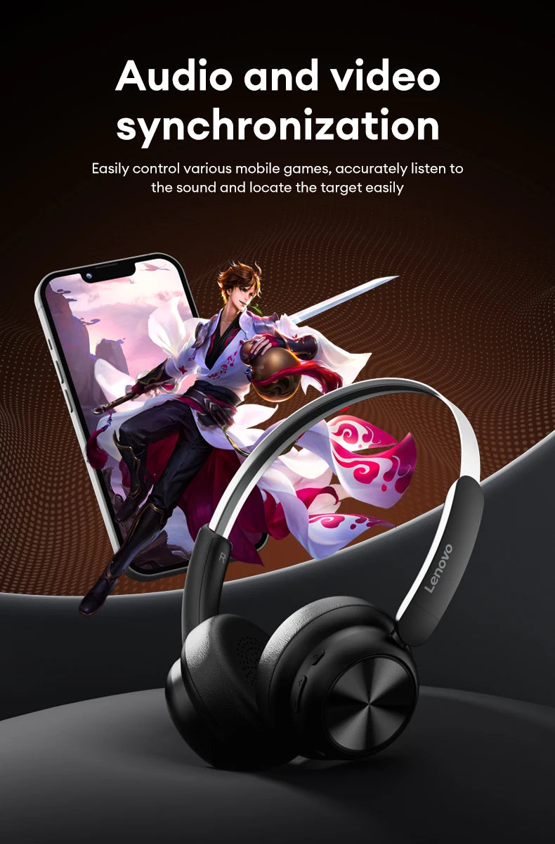 Choice Original Lenovo TH66 Wireless Bluetooth HiFi Sound Earbuds Noise Reduction Gaming Earphones Deep Bass Over-Ear Headset