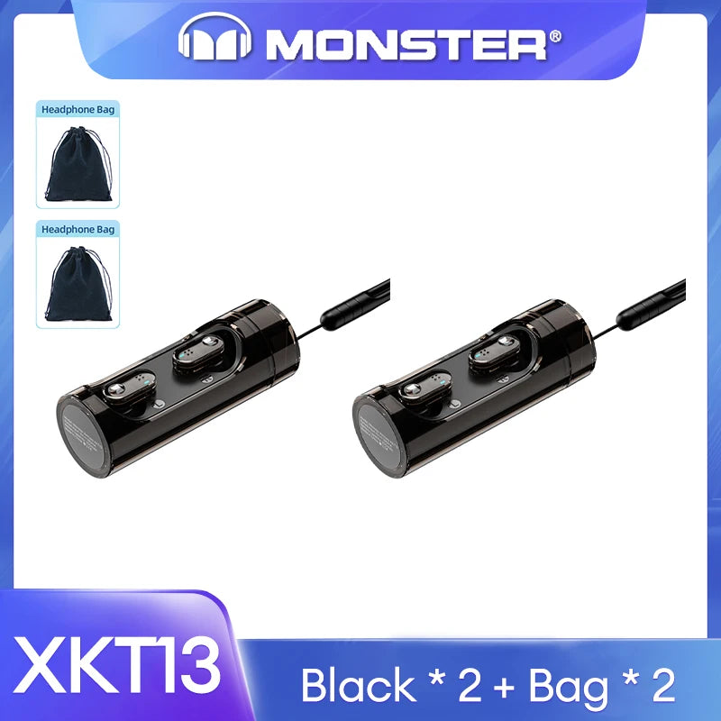 Original Monster V5.3 Wireless Bluetooth Headset XKT13 HIFI Sound Earphones Long Standby Earbuds Rotating Transparent Shell New