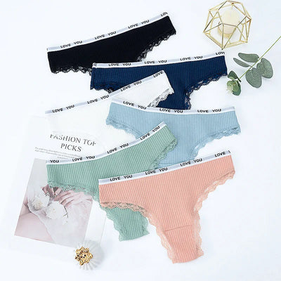 3Pcs/Lot Lace Thong Women's Tanga Low Waist Sexy Lingeries Cotton Panties Laides T Back Pants Girls Underwear Female Underpants