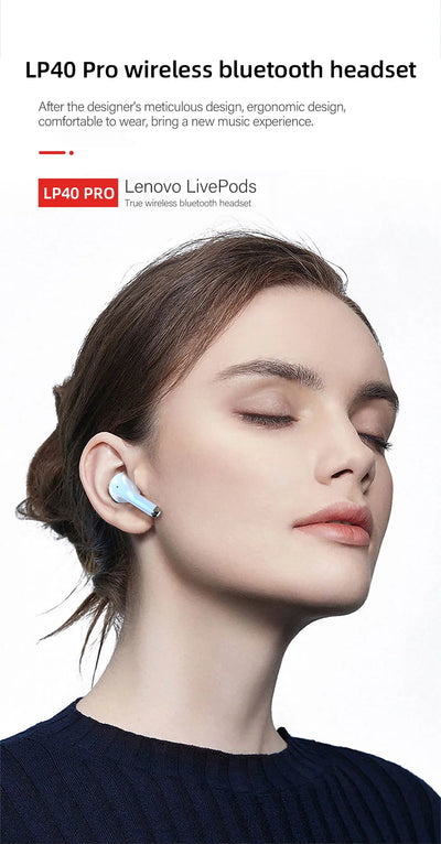 Original Lenovo LP40 Pro TWS Earphones Wireless Bluetooth V5.1 Sport Noise Reduction Headphones Touch Control HD Call With Mic