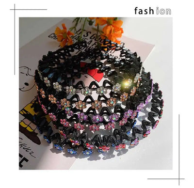 New Non-slip Rhinestone Headbands Solid Wave Hairbands for Women Girls Bezel Fashion Hair Hoop Ladies Boutique Hair Accessories