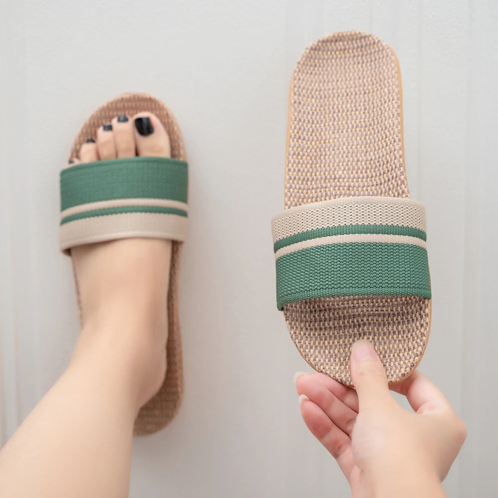 Summer Women Slippers Anti-Slip Home Slippers Lightweight Shoes Women Indoor Linen Slippers Soft Shoes