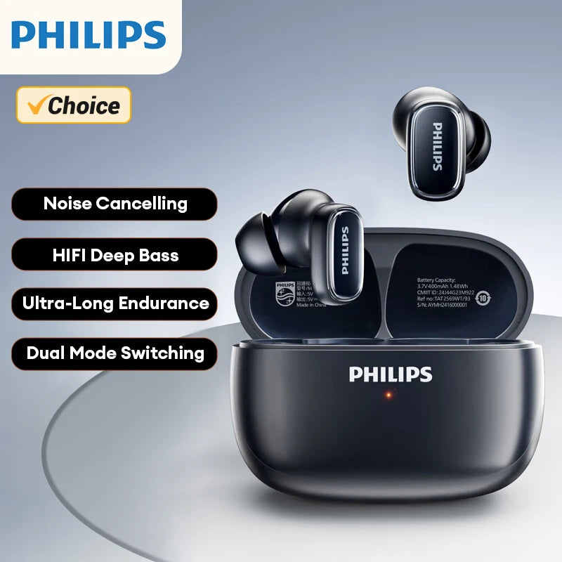 Original Philips TAT2569 Wireless Bluetooth V5.4 Earphones Ultra-Long Standby Runing Sport Headset With Mic Waterproof Earbuds