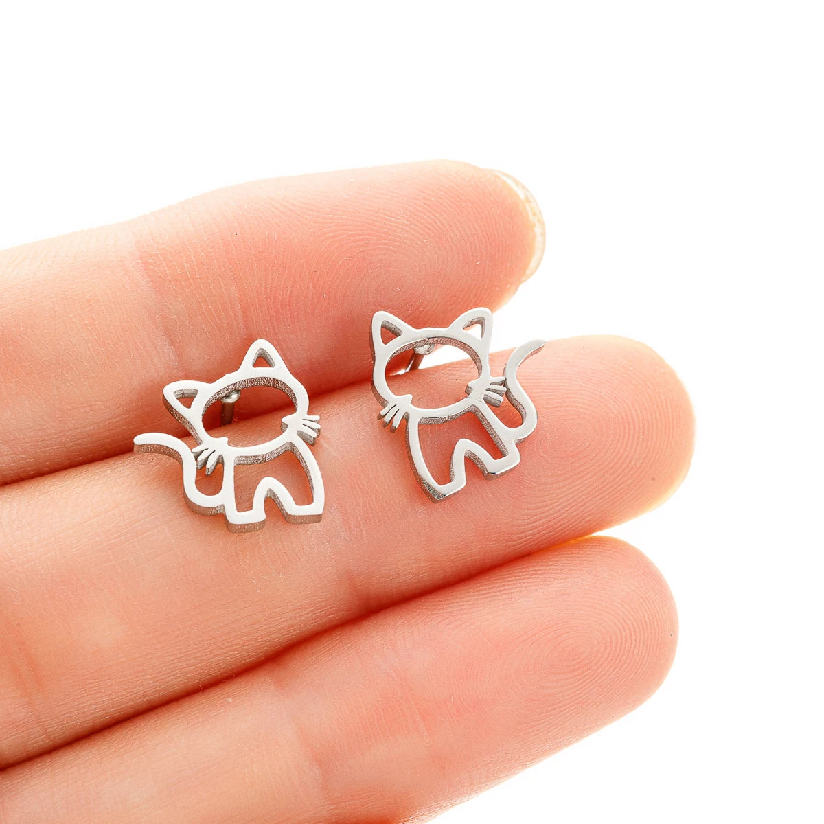 1 Pair Cute Cat Stainless Steel Stud Earrings for Mens Womens Punk Students Gifts Trend Fashion Small Ear Studs Jewelry