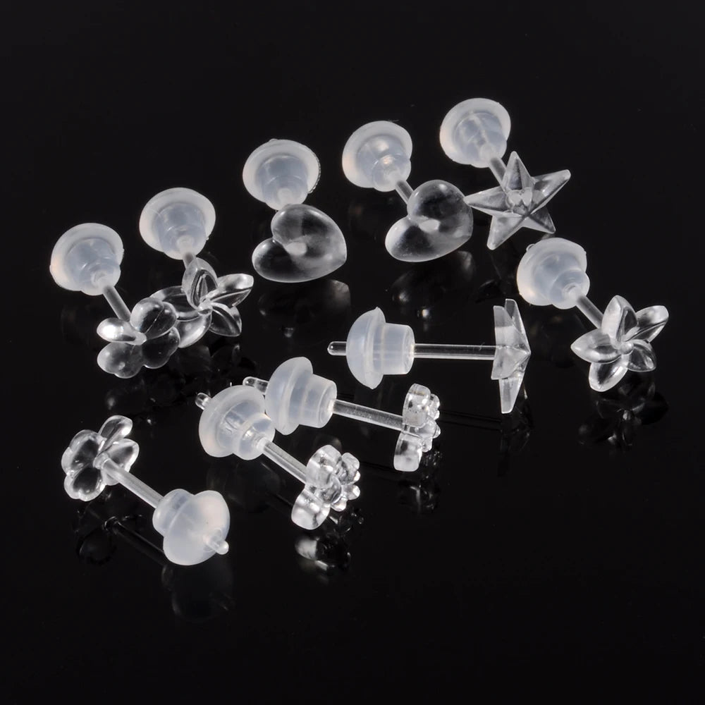 10PCS/Lot Mix Styles Hypoallergenic Simple Plastic Earrings Clear Ear Pins Needle And Resin Earring Backs DIY Ear Accessories