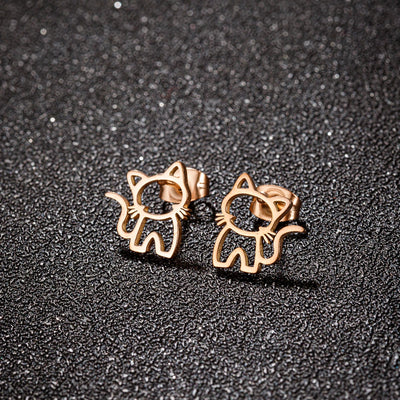 1 Pair Cute Cat Stainless Steel Stud Earrings for Mens Womens Punk Students Gifts Trend Fashion Small Ear Studs Jewelry