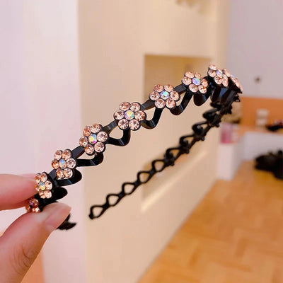 New Non-slip Rhinestone Headbands Solid Wave Hairbands for Women Girls Bezel Fashion Hair Hoop Ladies Boutique Hair Accessories