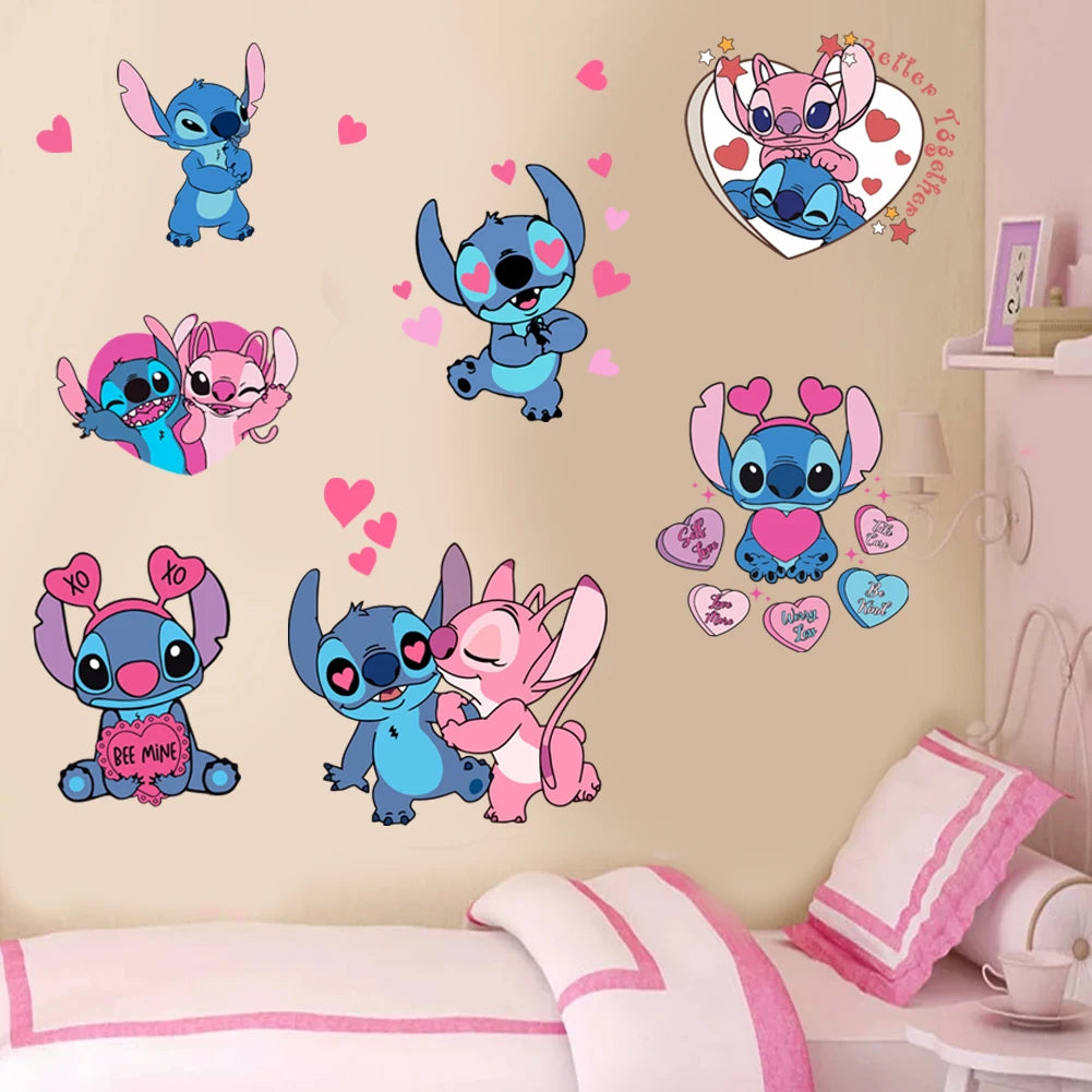 Cartoon Lilo & Stitch Rainbow Wall Stickers For Kid's Room Kindergarten Living Room Bedroom Wall Decoration Animated Poster