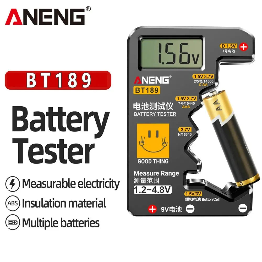 جهاز اختبار بطارية ANENG BT189 9V NDC AA AAA عالمي للاستخدام المنزلي بشاشة LCD أدوات اختبار بطارية كاشفة لبنك الطاقة